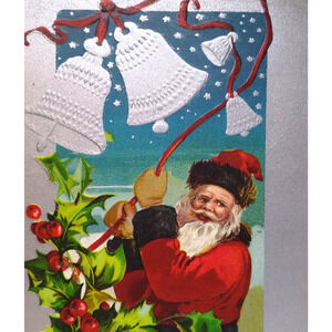 Santa Claus Christmas Postcard Saint Rings Silver Bells Embossed Vintage 1912